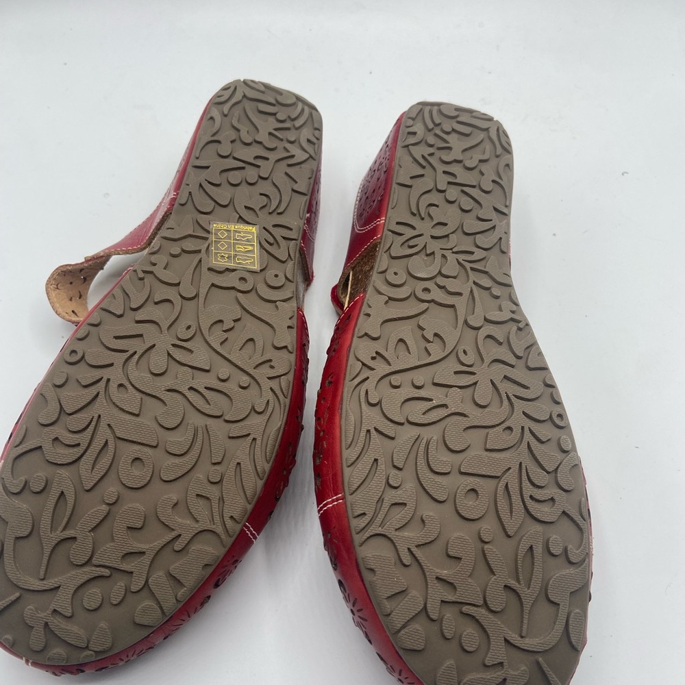 Spring Step Red Mules with Perforated Leather Design - Picture 9 of 15